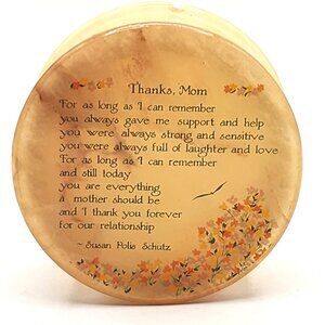 Genuine Vtg. Alabaster Hand Carved Jewelry Trinket Thanks Mom poem Mothers Gift